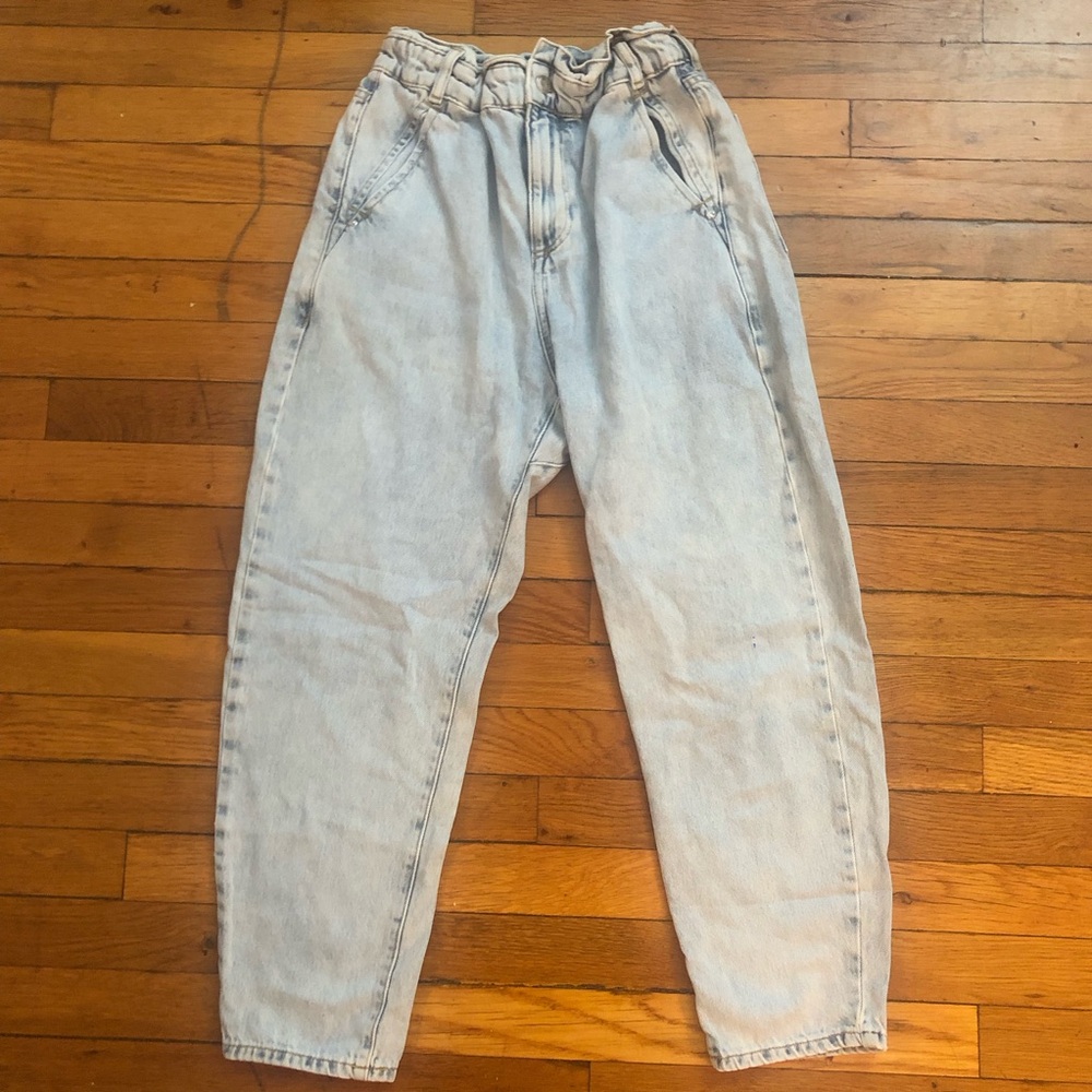 Zara Slouchy Light Blue Denim Pants with elastic waist